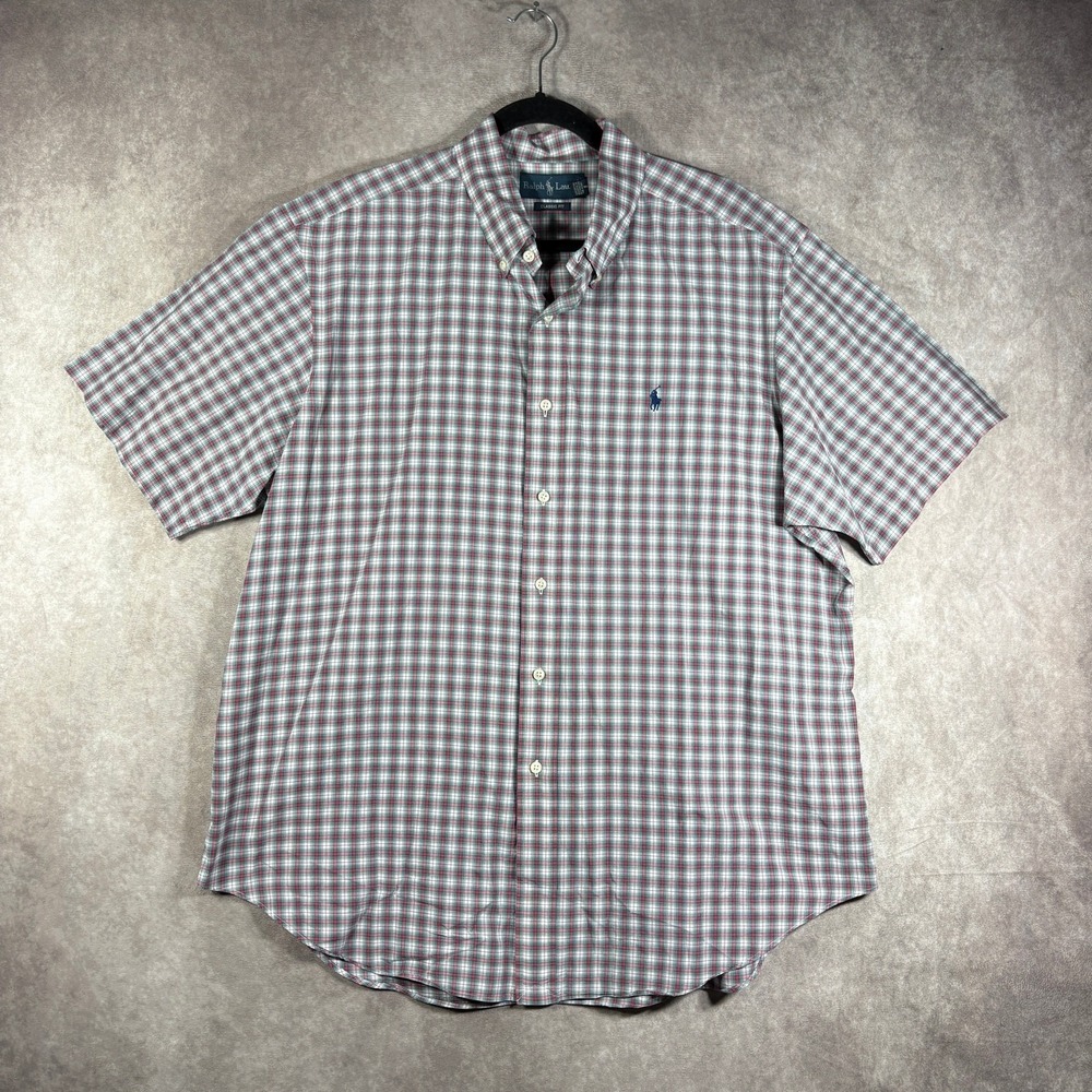 Ralph Lauren Shirt Mens XL Red Green Plaid Button Down Short Sleeve Classic Fit